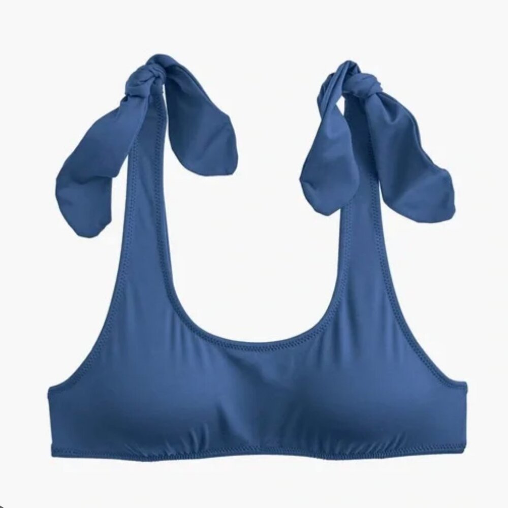 J. Crew Bikini Top Swim Suit Blue XXS Scoop Tie Top Women Unlined French Scoop